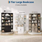 Libreria a 6 Ripiani con Armadietto e Scaffali Aperti, Scaffale Moderno Stile Fattoria Alto 190cm, Organizer a 3 Sezioni Largo 120cm