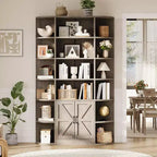 Libreria a 6 Ripiani con Armadietto e Scaffali Aperti, Scaffale Moderno Stile Fattoria Alto 190cm, Organizer a 3 Sezioni Largo 120cm