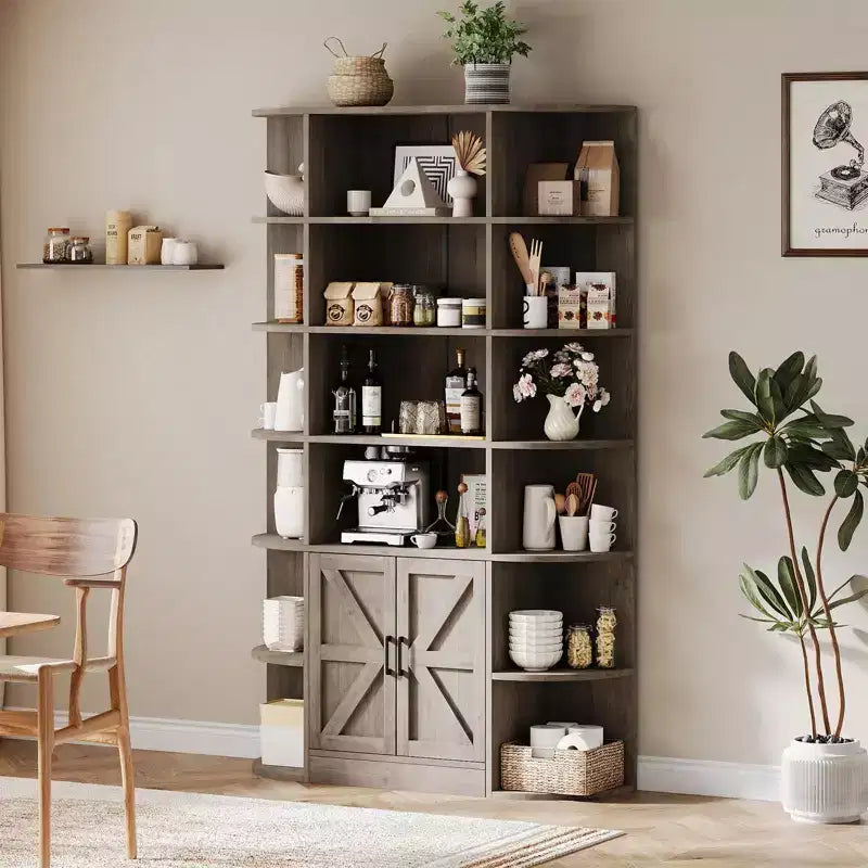 Étagère à livres à 6 niveaux avec armoire de rangement et étagères ouvertes, bibliothèque debout moderne de style ferme de 190,5 cm de haut, organisateur d'étagères d'exposition de 119,4 cm de large