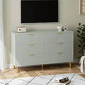Six-drawer chest of drawers, modern wooden storage unit with gold-tone metal handles and anti-tipping mechanism, suitable for bedrooms, living rooms.