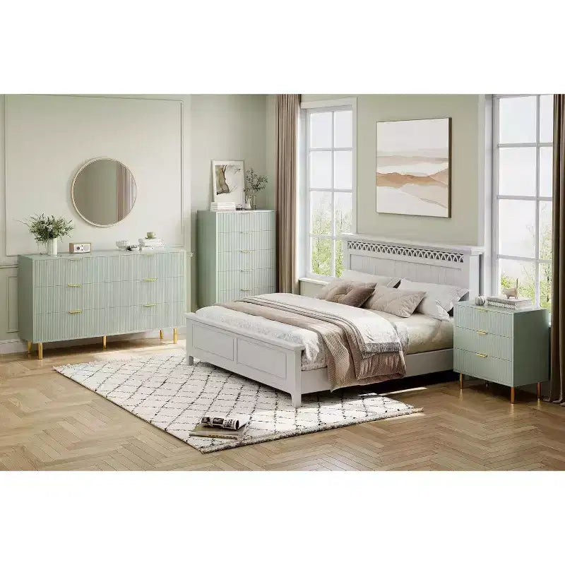 Cassettiera a sei cassetti, mobile contenitore moderno in legno con maniglie in metallo dorato e meccanismo anti-ribaltamento, adatta per camere da letto, soggiorni.