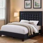 Letto Queen Royal Hampton Modern con piattaforma, rivestimento con trapuntatura profonda, similpelle nera