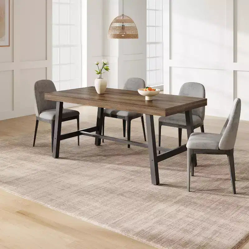 Tavolo da pranzo GustoWave da 160 cm per 4-6 persone, tavolo da cucina rettangolare con finitura in legno e struttura in metallo