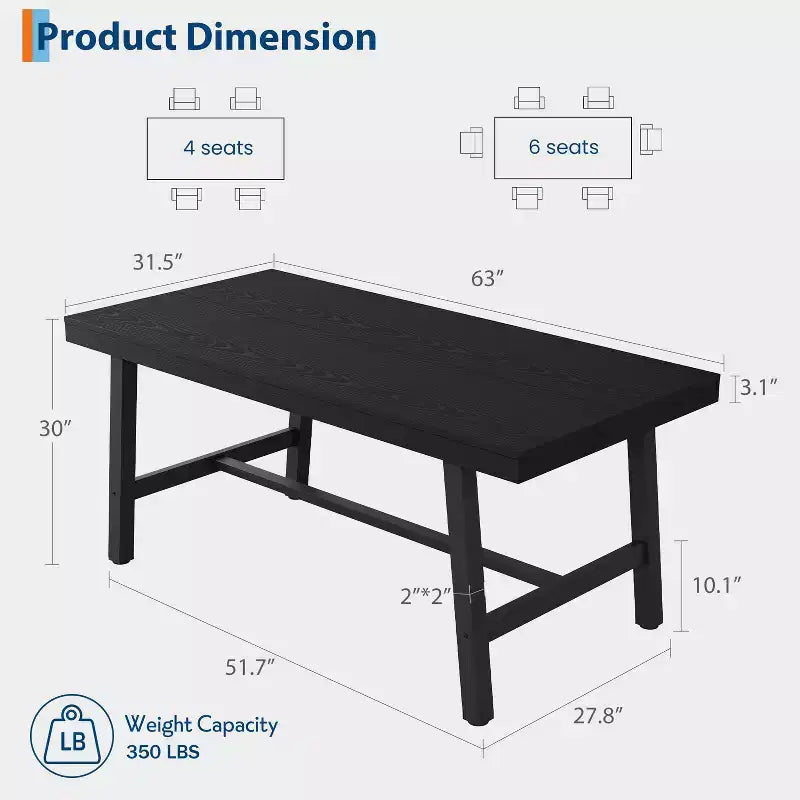 Tavolo da pranzo GustoWave da 160 cm per 4-6 persone, tavolo da cucina rettangolare con finitura in legno e struttura in metallo