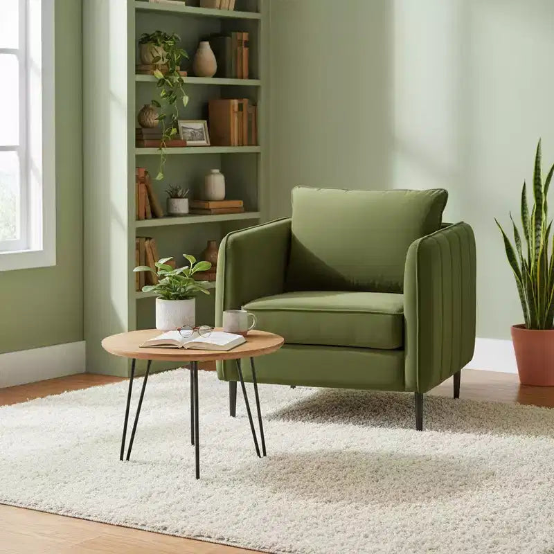 Homy Casa Modern Velvet Accent Chair with Pillow and Metal Legs, Upholstered Comfy Armchair for Living Room, Bedroom, or Reading Corner, Green