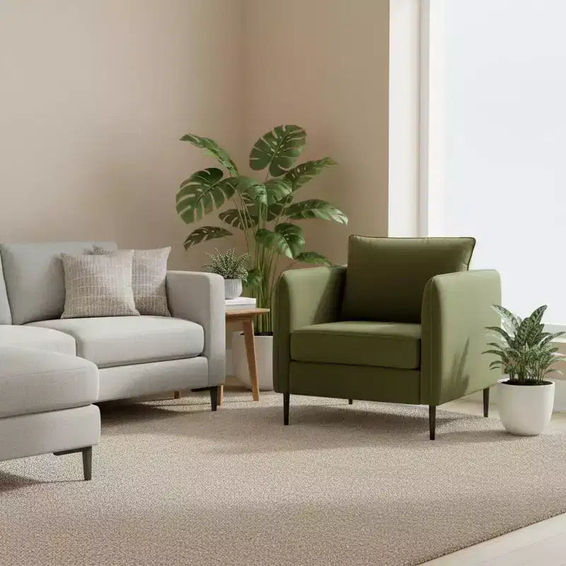 Homy Casa Fauteuil d'appoint moderne en velours avec oreiller et pieds en métal, fauteuil confortable rembourré pour salon, chambre ou coin lecture, vert