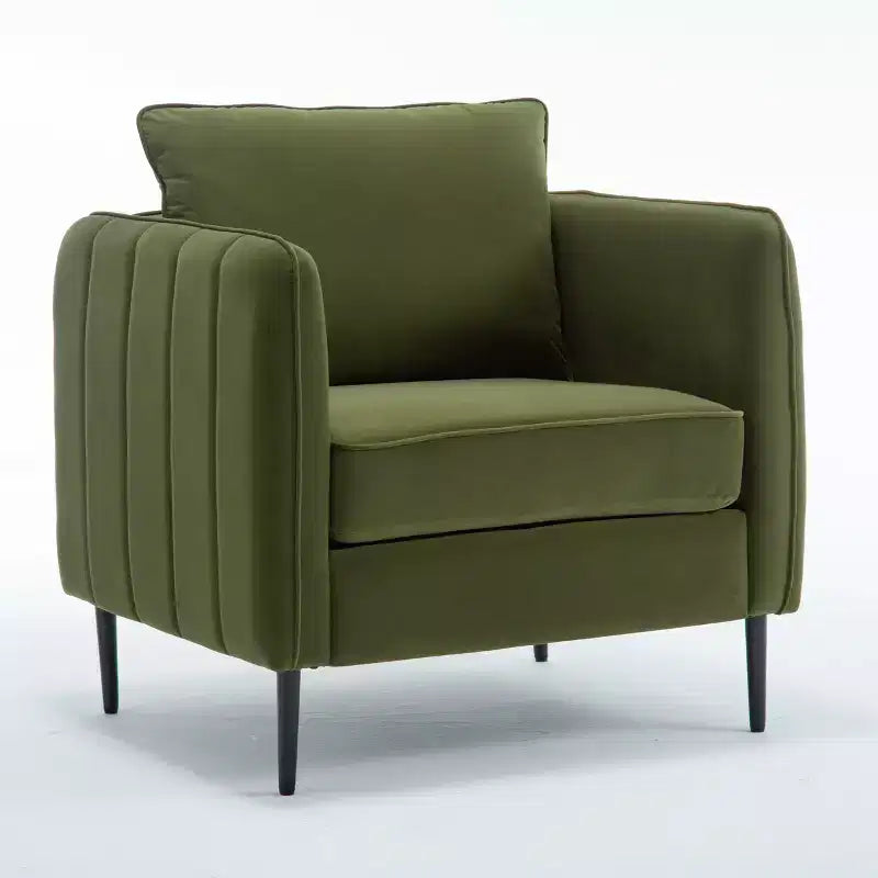 Homy Casa Fauteuil d'appoint moderne en velours avec oreiller et pieds en métal, fauteuil confortable rembourré pour salon, chambre ou coin lecture, vert