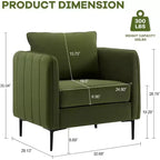 Homy Casa Fauteuil d'appoint moderne en velours avec oreiller et pieds en métal, fauteuil confortable rembourré pour salon, chambre ou coin lecture, vert