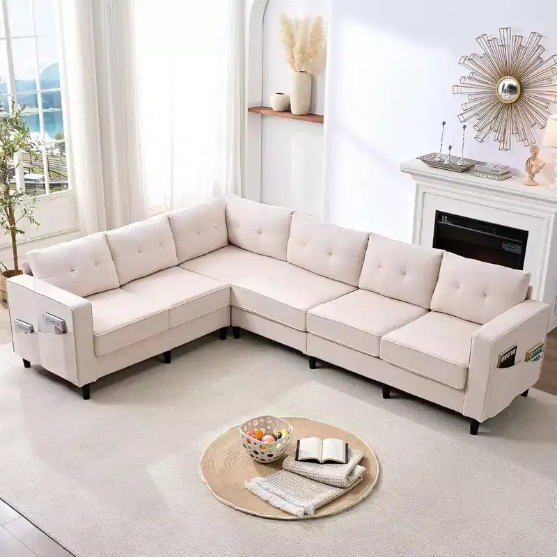 Mjkone 108Canapé d'angle modulaire surdimensionné en velours flocon de neige, canapé d'angle en forme de L avec poche latérale, grand canapé d'angle 6 places