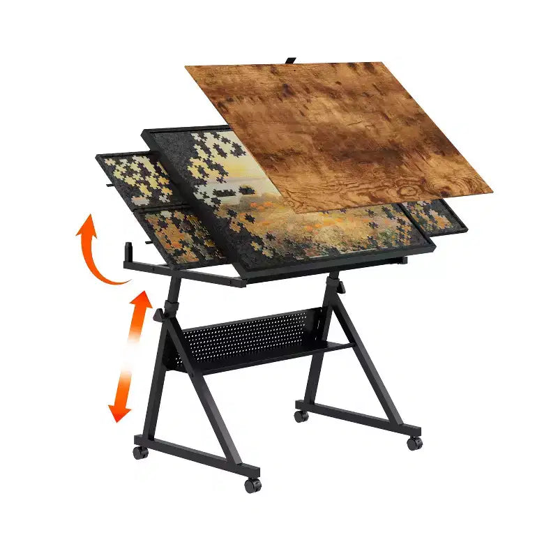 Table à Dessin Réglable et Moderne Okak pour Puzzle, avec Rangement et Roulettes, Bureau de Dessin en Métal pour Adultes et Adolescents
