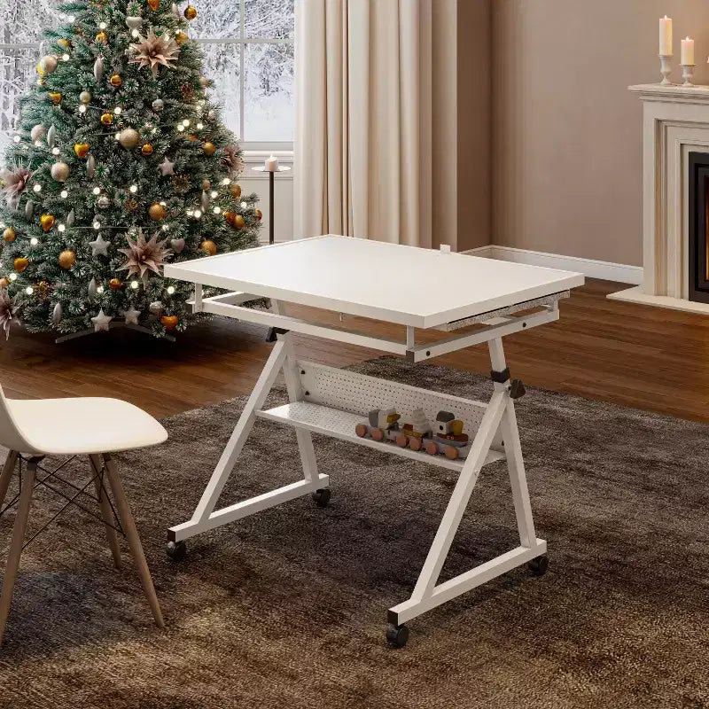 Table à Dessin Réglable et Moderne Okak pour Puzzle, avec Rangement et Roulettes, Bureau de Dessin en Métal pour Adultes et Adolescents