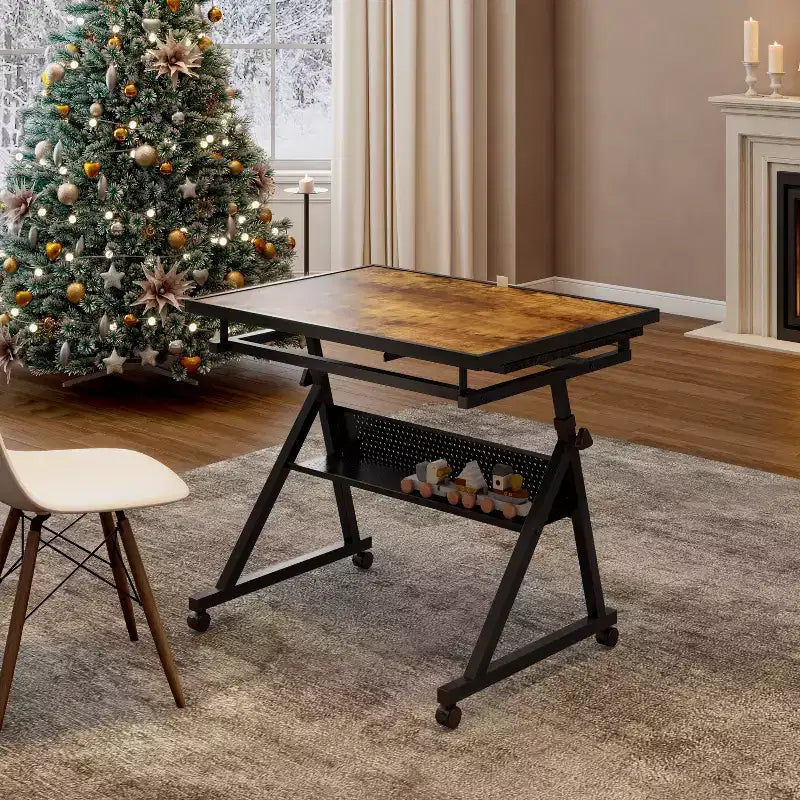 Table à Dessin Réglable et Moderne Okak pour Puzzle, avec Rangement et Roulettes, Bureau de Dessin en Métal pour Adultes et Adolescents