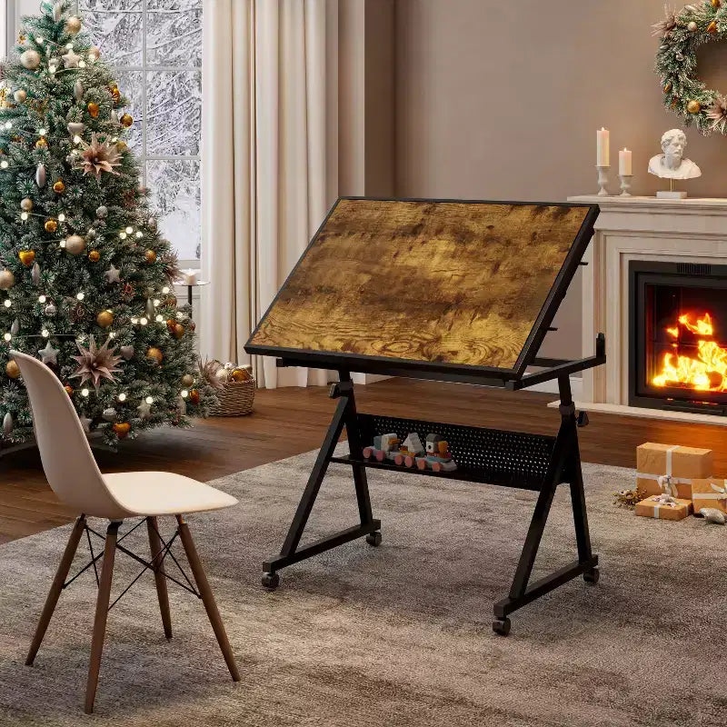Table à Dessin Réglable et Moderne Okak pour Puzzle, avec Rangement et Roulettes, Bureau de Dessin en Métal pour Adultes et Adolescents