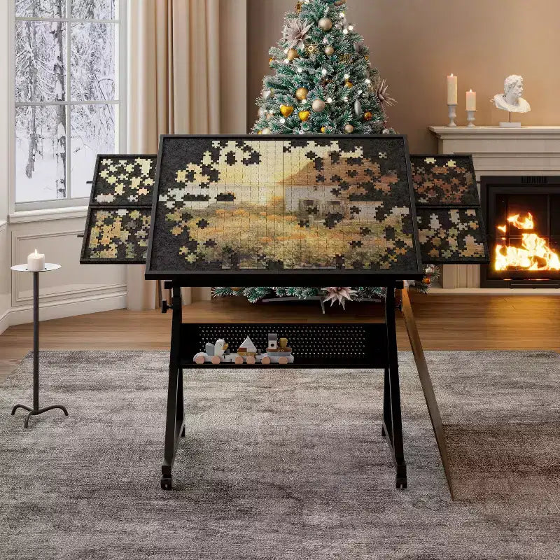 Table à Dessin Réglable et Moderne Okak pour Puzzle, avec Rangement et Roulettes, Bureau de Dessin en Métal pour Adultes et Adolescents