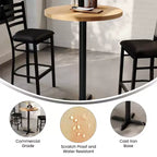 Flash Furniture Bennett Piano Tavolo Commerciale Rotondo in Legno Massello per Interni con Base a X in Ghisa Resistente alla Ruggine Altezza Bar 22 x 22