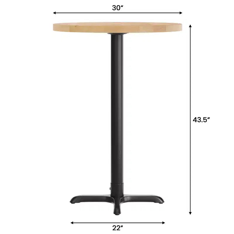 Flash Furniture Bennett Piano Tavolo Commerciale Rotondo in Legno Massello per Interni con Base a X in Ghisa Resistente alla Ruggine Altezza Bar 22 x 22