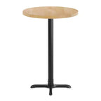 Flash Furniture Bennett Piano Tavolo Commerciale Rotondo in Legno Massello per Interni con Base a X in Ghisa Resistente alla Ruggine Altezza Bar 22 x 22