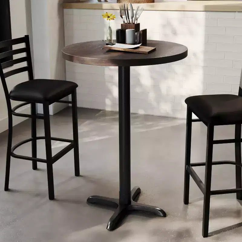 Flash Furniture Bennett Piano Tavolo Commerciale Rotondo in Legno Massello per Interni con Base a X in Ghisa Resistente alla Ruggine Altezza Bar 22 x 22