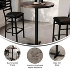 Flash Furniture Bennett Piano Tavolo Commerciale Rotondo in Legno Massello per Interni con Base a X in Ghisa Resistente alla Ruggine Altezza Bar 22 x 22