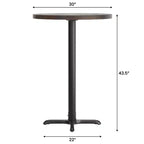 Flash Furniture Bennett Piano Tavolo Commerciale Rotondo in Legno Massello per Interni con Base a X in Ghisa Resistente alla Ruggine Altezza Bar 22 x 22
