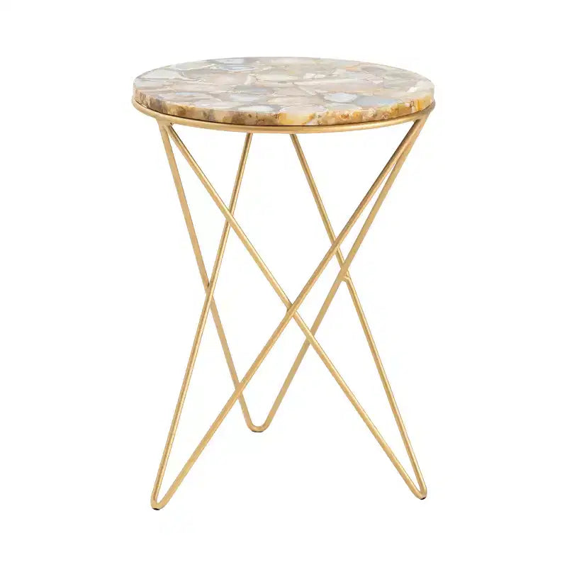 Crestview Collection Round Gold Marble Accent_End Table