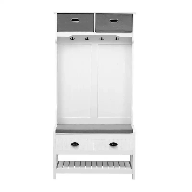 Okak 69IN Armadio da Ingresso con 6 Ganci e Coperchio a Cerniera, Appendiabiti con Panca Contenitore, Portaoggetti da Ingresso per Soggiorno, Corridoio, Bianco
