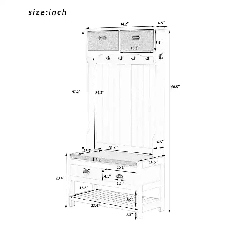 Okak 69IN Armadio da Ingresso con 6 Ganci e Coperchio a Cerniera, Appendiabiti con Panca Contenitore, Portaoggetti da Ingresso per Soggiorno, Corridoio, Bianco