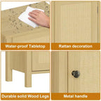 Comodino moderno con contenitore, tavolino da divano in legno da 40 cm di larghezza, tavolino stretto in rattan, tavolino da comodino per soggiorno, camera da letto, divano