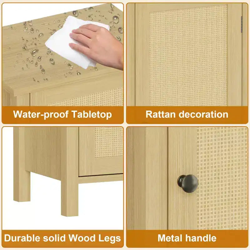 Comodino moderno con contenitore, tavolino da divano in legno da 40 cm di larghezza, tavolino stretto in rattan, tavolino da comodino per soggiorno, camera da letto, divano