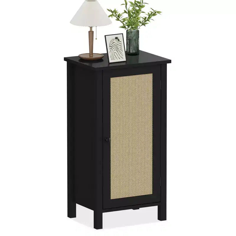Comodino moderno con contenitore, tavolino da divano in legno da 40 cm di larghezza, tavolino stretto in rattan, tavolino da comodino per soggiorno, camera da letto, divano