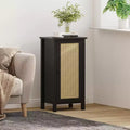 Modern Nightstand with Storage, 15.8W Wooden Sofa Side Table, Rattan Slim End Table, Bedside Table for Living Room Bedroom Sofa Couch