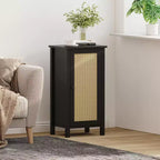 Modern Nightstand with Storage, 15.8W Wooden Sofa Side Table, Rattan Slim End Table, Bedside Table for Living Room Bedroom Sofa Couch