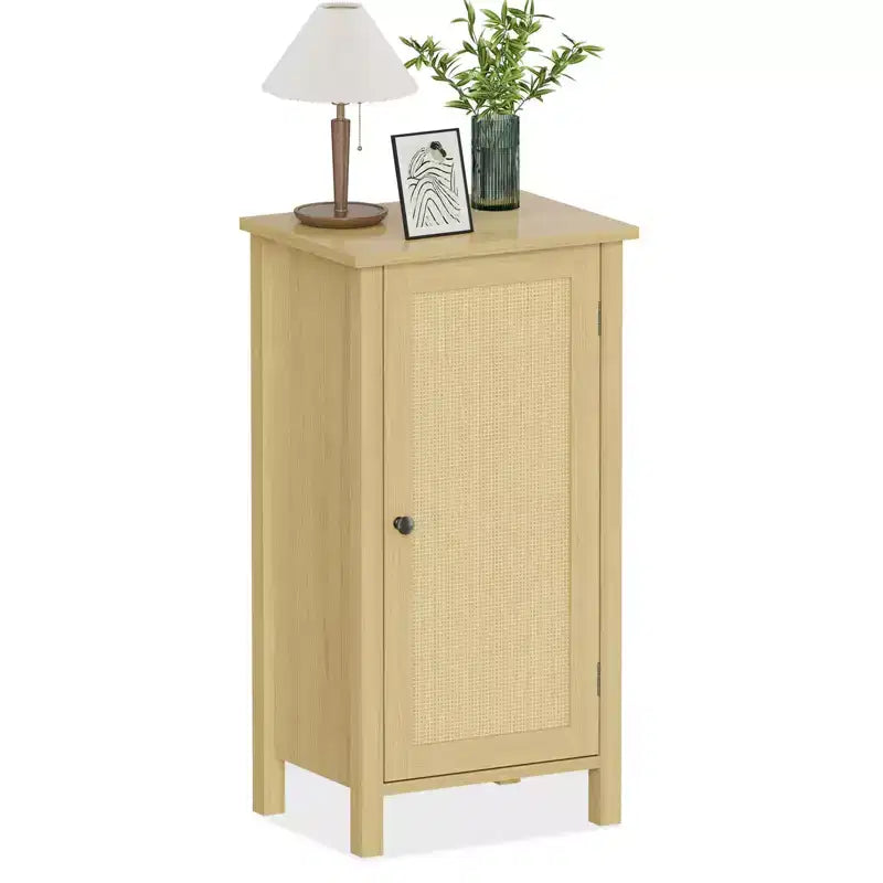 Comodino moderno con contenitore, tavolino da divano in legno da 40 cm di larghezza, tavolino stretto in rattan, tavolino da comodino per soggiorno, camera da letto, divano