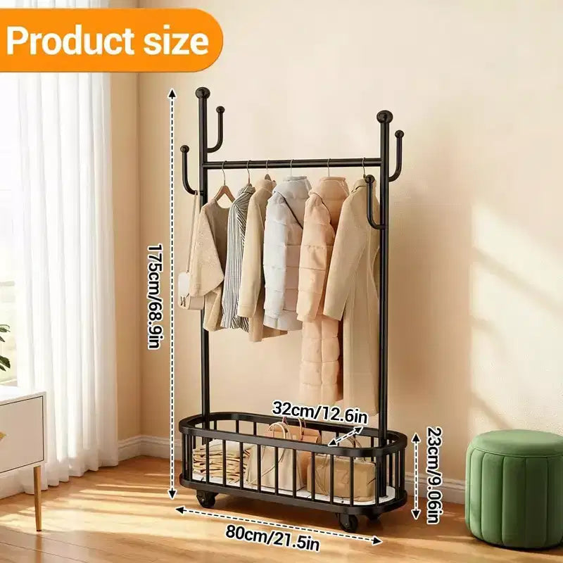 Appendiabiti Portatile Pesante Spostabile su Ruote con Ripiano, Asta Appendini in Metallo per Vestiti, Cappotti, 175 x 80 x 32 cm, Bianco