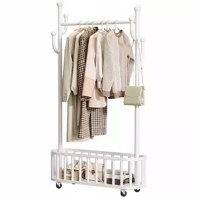Appendiabiti Portatile Pesante Spostabile su Ruote con Ripiano, Asta Appendini in Metallo per Vestiti, Cappotti, 175 x 80 x 32 cm, Bianco