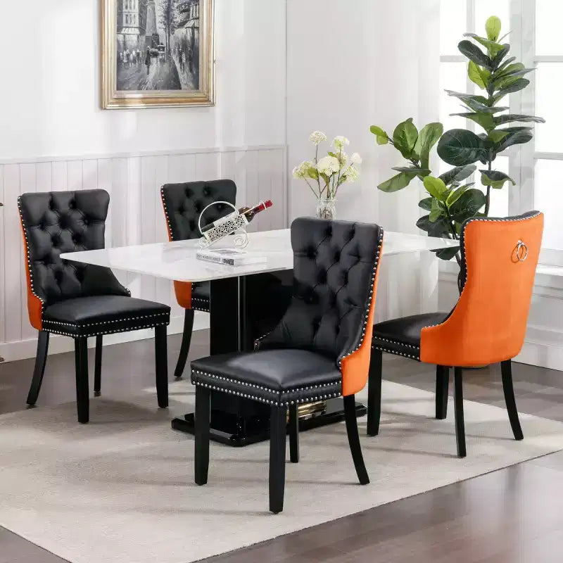 Lot de 2 chaises de salle à manger modernes à oreilles avec revêtement en PU, dossier en velours, sans accoudoirs pour cuisine ou salle à manger-Panipeachy