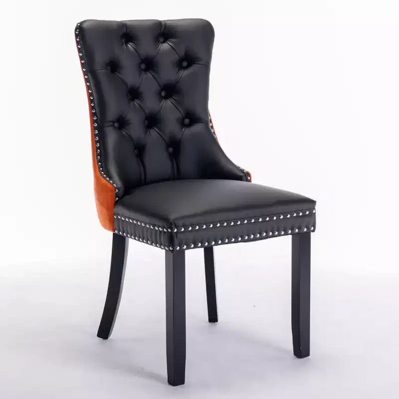 Lot de 2 chaises de salle à manger modernes à oreilles avec revêtement en PU, dossier en velours, sans accoudoirs pour cuisine ou salle à manger-Panipeachy