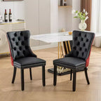 Lot de 2 chaises de salle à manger modernes à oreilles avec revêtement en PU, dossier en velours, sans accoudoirs pour cuisine ou salle à manger-Panipeachy
