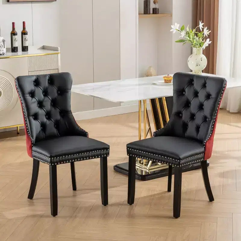 Lot de 2 chaises de salle à manger modernes à oreilles avec revêtement en PU, dossier en velours, sans accoudoirs pour cuisine ou salle à manger-Panipeachy