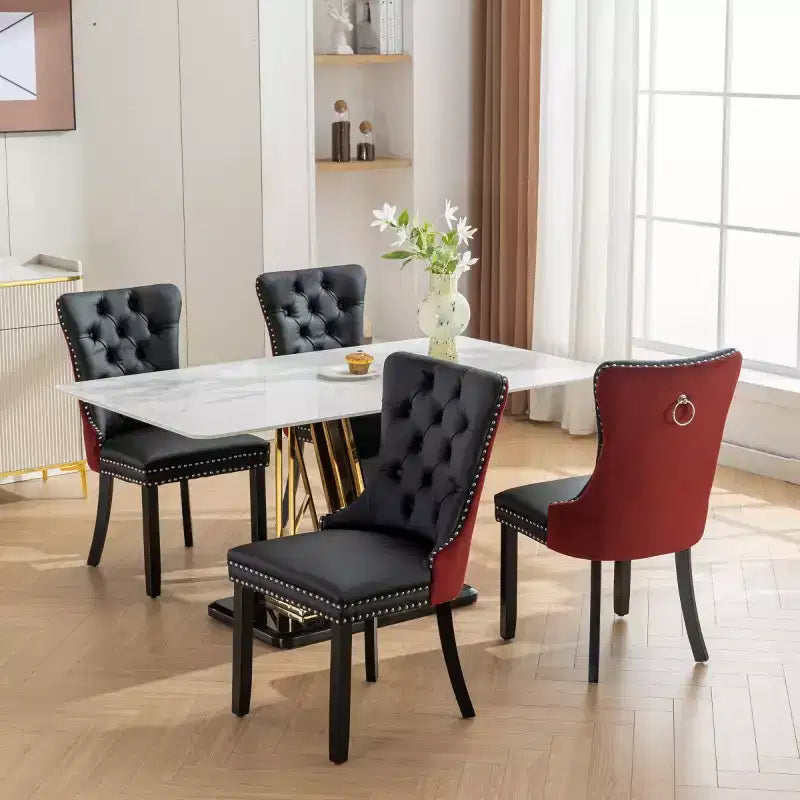 Lot de 2 chaises de salle à manger modernes à oreilles avec revêtement en PU, dossier en velours, sans accoudoirs pour cuisine ou salle à manger-Panipeachy