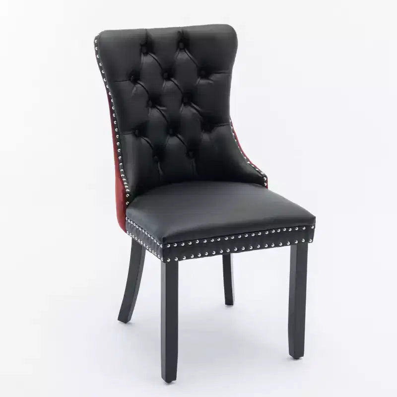 Lot de 2 chaises de salle à manger modernes à oreilles avec revêtement en PU, dossier en velours, sans accoudoirs pour cuisine ou salle à manger-Panipeachy