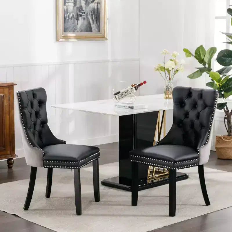 Lot de 2 chaises de salle à manger modernes à oreilles avec revêtement en PU, dossier en velours, sans accoudoirs pour cuisine ou salle à manger-Panipeachy