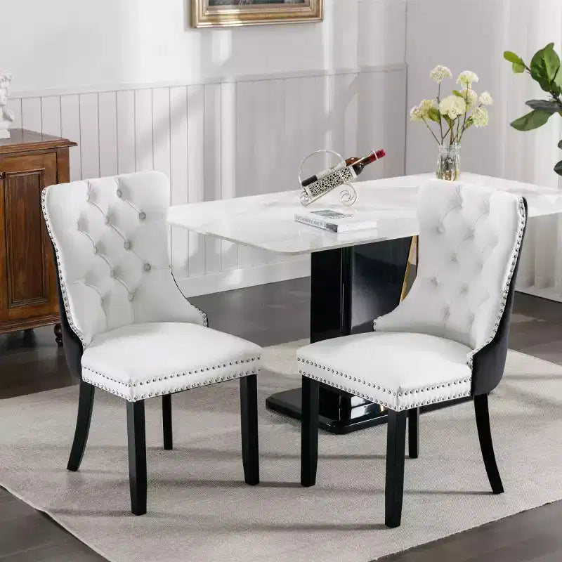 Lot de 2 chaises de salle à manger modernes à oreilles avec revêtement en PU, dossier en velours, sans accoudoirs pour cuisine ou salle à manger-Panipeachy