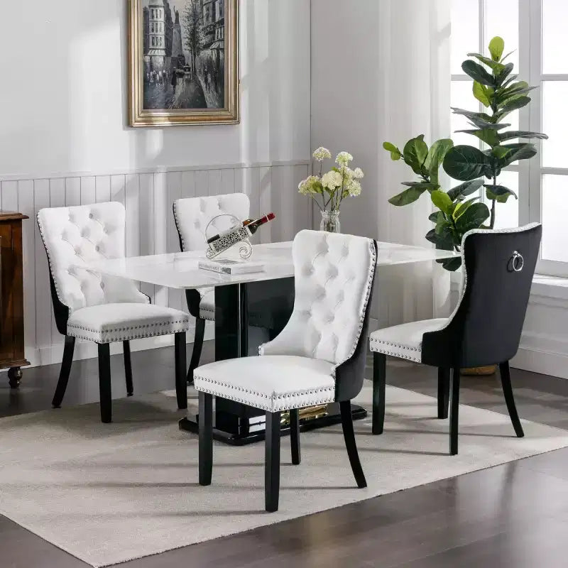 Lot de 2 chaises de salle à manger modernes à oreilles avec revêtement en PU, dossier en velours, sans accoudoirs pour cuisine ou salle à manger-Panipeachy
