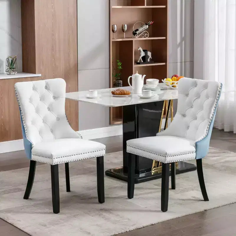 Lot de 2 chaises de salle à manger modernes à oreilles avec revêtement en PU, dossier en velours, sans accoudoirs pour cuisine ou salle à manger-Panipeachy