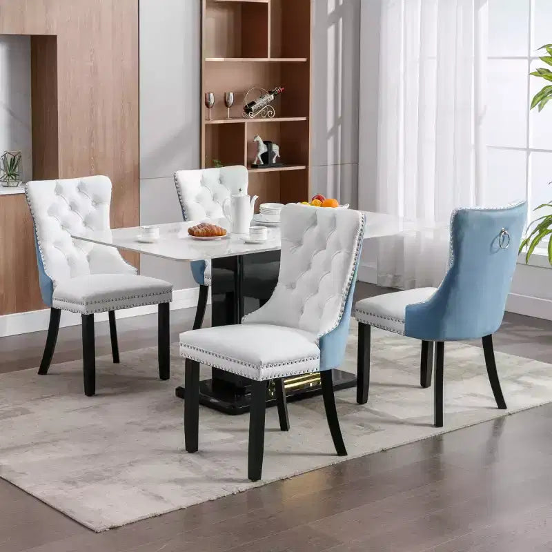 Lot de 2 chaises de salle à manger modernes à oreilles avec revêtement en PU, dossier en velours, sans accoudoirs pour cuisine ou salle à manger-Panipeachy