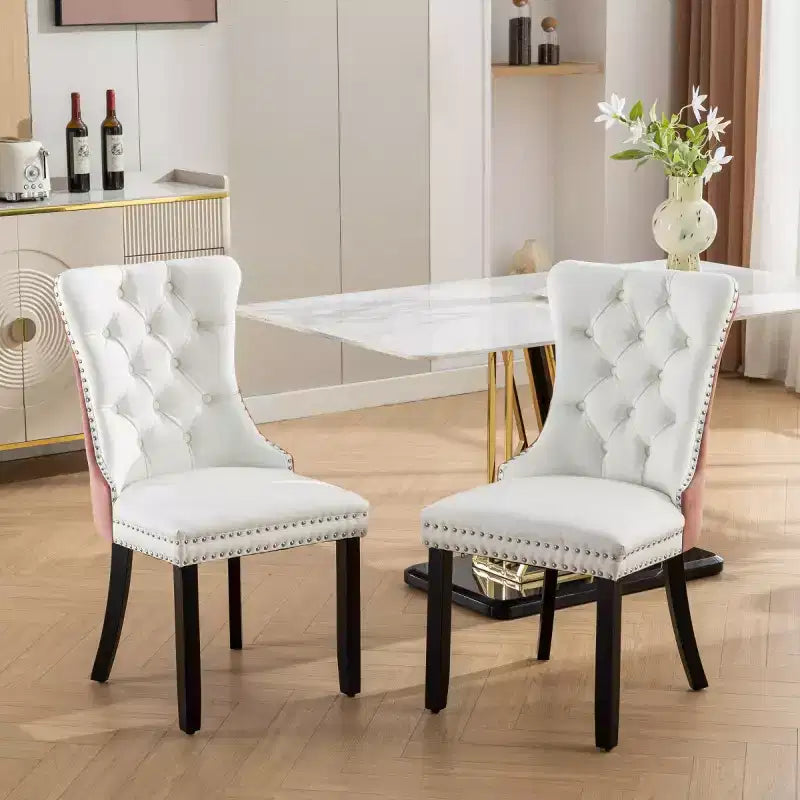 Lot de 2 chaises de salle à manger modernes à oreilles avec revêtement en PU, dossier en velours, sans accoudoirs pour cuisine ou salle à manger-Panipeachy