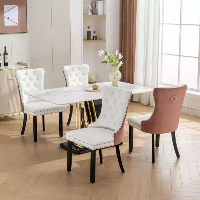 Lot de 2 chaises de salle à manger modernes à oreilles avec revêtement en PU, dossier en velours, sans accoudoirs pour cuisine ou salle à manger-Panipeachy