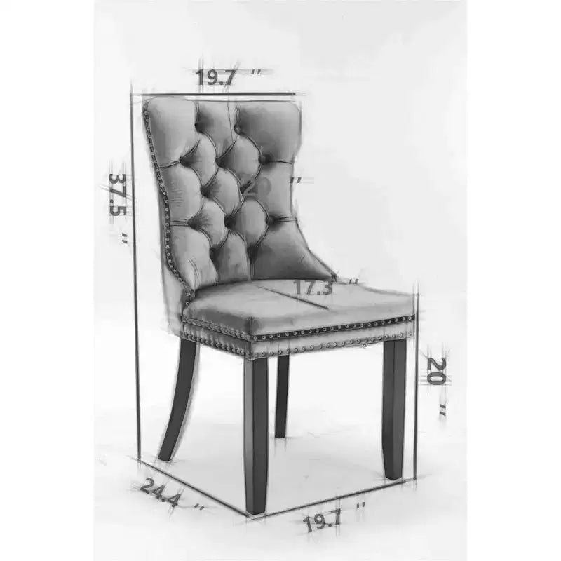 Lot de 2 chaises de salle à manger modernes à oreilles avec revêtement en PU, dossier en velours, sans accoudoirs pour cuisine ou salle à manger-Panipeachy