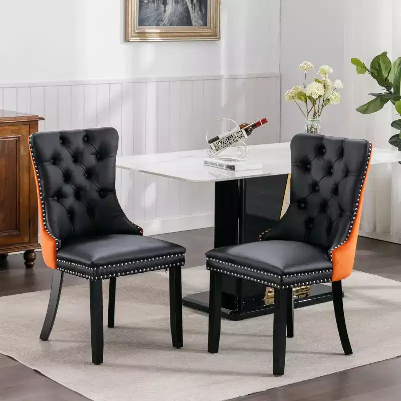 Lot de 2 chaises de salle à manger modernes à oreilles avec revêtement en PU, dossier en velours, sans accoudoirs pour cuisine ou salle à manger-Panipeachy